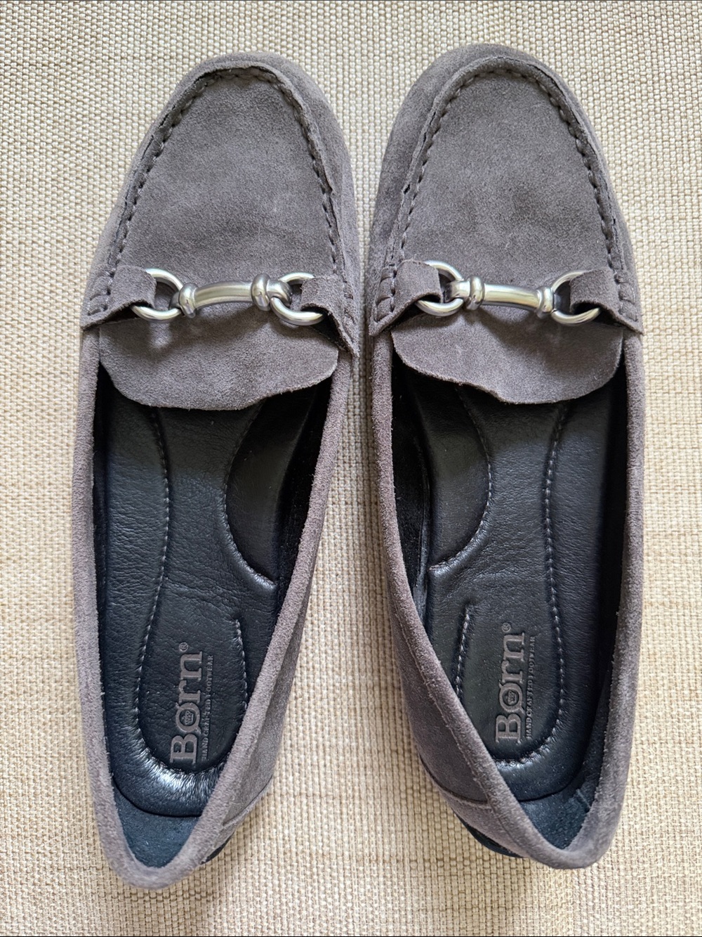 Born Women’s Grey Suede Horsebit Driving Loafers Size 8